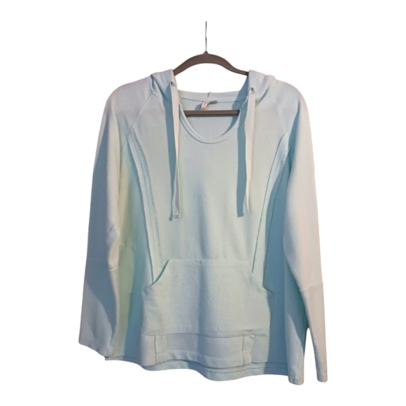 Active soft cotton blend aqua blue hoodie sweatshirt. M. Pockets - Picture 1 of 11